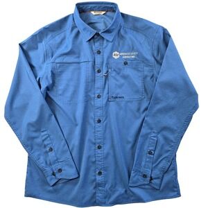 Simms Shirt Mens L Blue Solid Long Sleeve Button Up Workwear Embroidered Pockets